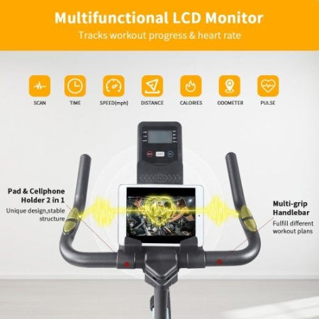 Indoor Stationary Spin Bike  LCD Monitor & Cushioned Seat